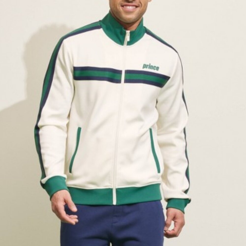 Prince Cream Track Jacket with Green & Navy Accents